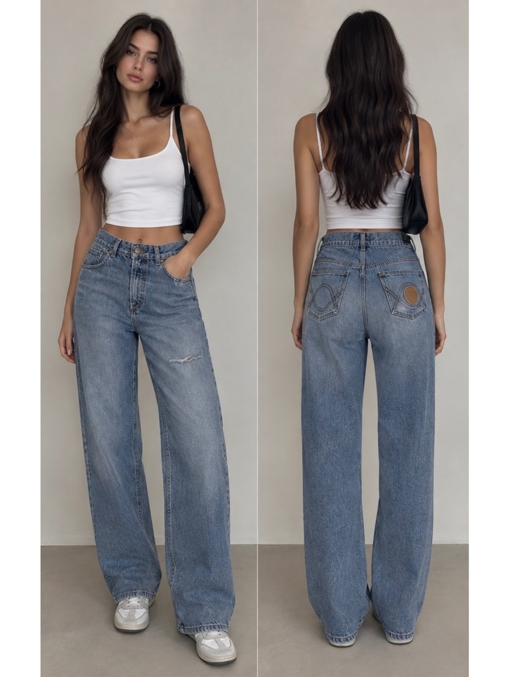 Hunting World Vintage Light Blue Wide-Leg Jeans Size 34 Made in Italy